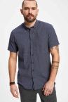 Kısa Kollu Desenli Slim Fit Gömlek