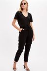 Relax Fit Normal Bel Kargo Cepli Keten Görünümlü Pantolon