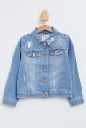 Kız Çocuk Regular Fit Yırtık Detaylı Jean Ceket
