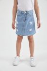 Kız Çocuk Regular Fit Yıpratma Detaylı Jean Etek