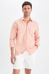 Modern Fit Keten Karışımlı Uzun Kollu Gömlek