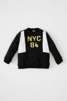 Erkek Bebek Regular Fit Bisiklet Yaka Yazı Baskılı Renk Bloklu Sweatshirt