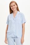 Fall In Love Regular Fit Gömlek Yaka Çizgili Viskon Pijama Üstü