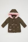 Kız Bebek Kapüşonlu Nakışlı Kalın Parka