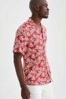 Modern Fit Viskon Floral Desenli Kısa Kollu Gömlek