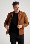 Slim Fit Dik Yaka Süet Mont