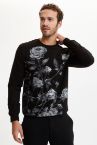 Çiçek Baskılı Bisiklet Yaka Slim Fit Sweatshirt