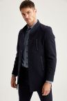 Slim Fit Dik Yaka Yün Karışımlı Kaşe Mont