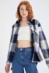 Oversize Fit Gömlek Yaka Kareli Flanel Uzun Kollu Gömlek