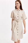 Beli Kuşaklı Uzun Kollu Tencel Elbise