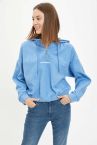 Slogan Desenli Regular Fit Kapüşonlu Uzun Kollu Sweatshirt