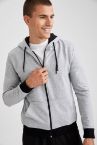 Slim Fit Kapüşonlu Fermuarlı Uzun Kollu Hırka