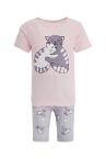 Kız Çocuk Kedi Baskılı Kısa Kollu Kapri Boy Pijama Takımı
