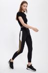 Renk Bloklu Yüksek Bel Crop Sporcu Taytı
