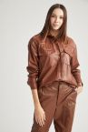 Retro Suni Deri Oversize Cepli Gömlek