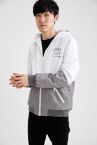 Blok Desenli Kapüşonlu Slim Fit Mont