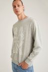 Oversize Fit Bisiklet Yaka Slogan Desenli Uzun Kollu Sweatshirt