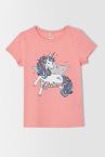 Kız Çocuk Unicorn Baskılı Kısa Kollu Tişört