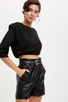 Basic Vatka Detaylı Crop Sweatshirt