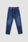 Kız Çocuk Mom Fit Yıpratma Detaylı Jean Pantolon