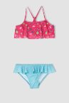 Kız Çocuk Flamingo Desenli Esnek Bikini Takımı
