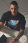 Renkli Baskılı Oversize Fit Bisiklet Yaka Pamuklu Penye Tişört