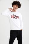 Slim Fit Bisiklet Yaka Baskılı Pamuklu Sweatshirt