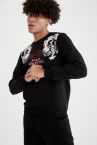 Slim Fit Bisiklet Yaka Baskılı Pamuklu Sweatshirt