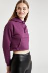 Basic Kapüşonlu Relax Fit Crop Sweatshirt