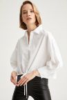 Balon Kollu Beli Büzgülü Oversize Fit Poplin Gömlek