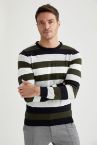 Çizgili Slim Fit Bisiklet Yaka Triko Kazak