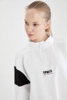 Dik Yaka Renk Bloklu Beli Büzgülü Sweatshirt