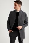 Slim Fit Dik Yaka Yün Karışımlı Uzun Kaşe Kaban