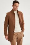 Slim Fit Dik Yaka Yün Karışımlı Kaşe Kaban