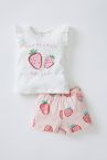 Kız Bebek Çilek Desenli Kısa Kollu Pamuklu Pijama Takımı