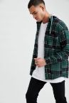 Oversize Fit Ekose Desenli Kapüşonlu Uzun Kollu Gömlek