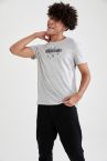 Slim Fit Bisiklet Yaka Baskılı Pamuklu Penye Tişört