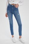 Vintage Slim Fit Yüksek Bel Yırtık Detaylı Jean Pantolon