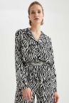 Gömlek Yaka Zebra Desenli Pijama Üstü