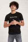 Slim Fit Bisiklet Yaka Yazı Baskılı Kısa Kollu Pamuklu Penye Tişört