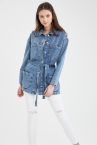 Kuşak Detaylı Relax Fit Tunik Jean Ceket