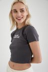 Minimal Slogan Baskılı Slim Fit Crop Tişört