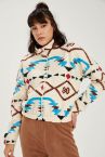 Etnik Desenli Dik Yaka Oversize Fit Polar Hırka
