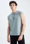 Slim Fit Kapüşonlu Kolsuz Spor Basketbol Pamuklu Penye Tişört