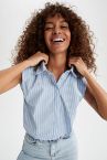 Vatkalı Regular Fit Çizgi Desenli Kolsuz Poplin Crop Gömlek