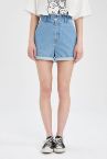 Paperbag Yüksek Belli Relax Fit Mini Jean Şort