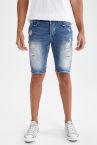 Skinny Fit Yırtık Detaylı Jean Bermuda Şort