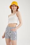 Çizgili Pamuklu Skinny Fit Mini Şort