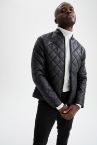 Slim Fit Kapitone Kolej Yaka Bomber Suni Deri Mont