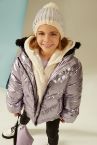 Defacto Fit Kız Çocuk Kapüşonlu İçi Polar Astarlı Parlak Puffer Şişme Mont